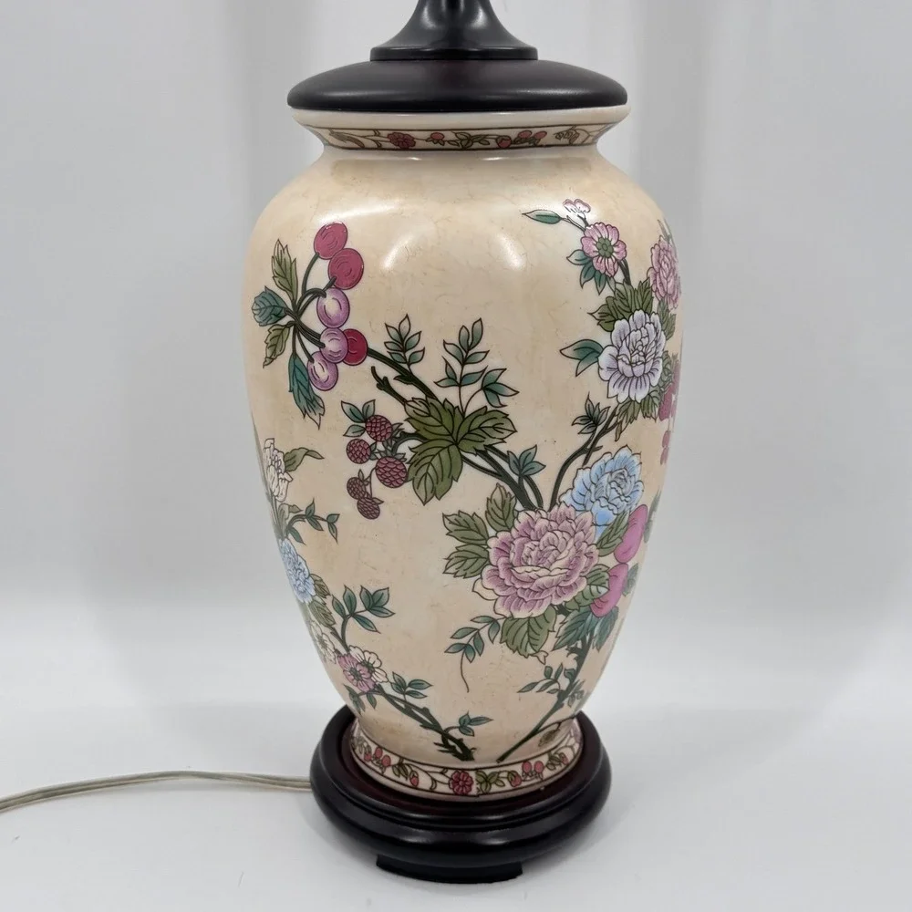 Chinoiserie Floral Ginger Jar Table Lamp with Crackle Glaze